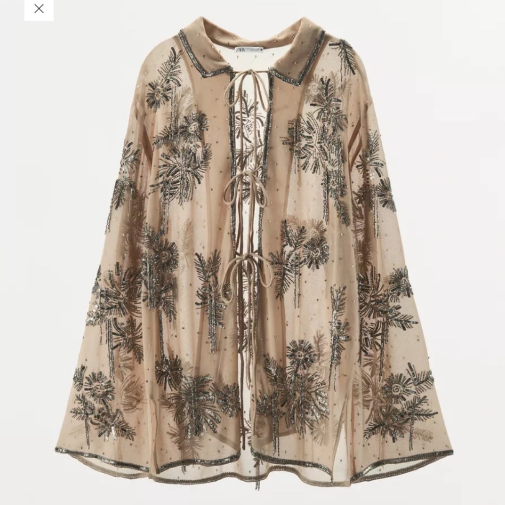 NWT Zara sheer beaded sequin top size M-L